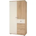 Mid.you Drehtürenschrank, Weiß, Sonoma Eiche, Kunststoff, 3 Fächer, 3 Schublade(n) Schubladen, 90x191x53 cm, Kinder- & Jugendzimmer, Jugendmöbel, Jugendkleiderschränke