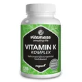 Vitamin K Komplex hochdosiert & vegan, K1 1.000 mcg + K2 Menaquinon (1.000 mcg MK4 + 200 mcg MK7), 120 Kapseln für 4 Monate, beste Bioverfügbarkeit, Made in Germany