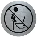 SignSystems Hinweisschild Tello Piktogramm, (Aluminium, selbstklebend, rund, Durchmesser: 7,0 cm, Text: "Bitte nicht im Stehen), Qualität made in Germany