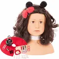 Götz 1992157 Haarwerk Ladybug mit schwarzen Haaren, braunen Augen – 28 cm hoher Frisierkopf – Schminkkopf in 68 teiligen Set – geeignet für Mädchen ab 3 Jahren