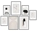 Hyggelig Premium Home Poster Set - 7 hochwertige Kunst Bilder in schwarz weiß grau Wandposter aesthetic Boho Scandi Style - Set Studio Lines ohne Rahmen
