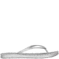 Ilse Jacobsen Damen Sandalen flach | Flip Flops mit Riemen | Schuhe mit Sohle aus Bast | Glitter Look | CHEERFUL01 ,38 EU,Silber