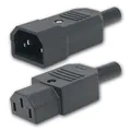 C14 Kaltgeräte-Stecker & C13 Kaltgeräte-Kupplung IEC 320, Thermoplast, schwarz, 2-polig mit Schutzkontakt, für Kabeldurchmesser max. 8mm