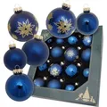 Krebs Glas Lauscha Weihnachtsbaumkugel "Blaue Nacht", mit Schneeflocken, Ø ca. 5 cm / 6 cm / 6,7 cm (16 St), Weihnachtsdeko, Christbaumschmuck, Christbaumkugeln aus Glas blau