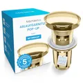 Bächlein Universal Ablaufgarnitur mit Überlauf (Gold) - Pop Up Ventil für Waschbecken und Waschtisch – Ablaufventil Abflussgarnitur aus Messing mit Einbauanleitung
