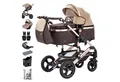 Daliya® Kombi-Kinderwagen BAMBIMO 3in1 Kinderwagen & Buggy mit Auto-Babyschale und Adapter, (XXL-Set inkl. Wickeltasche und Spieltisch, 15-tlg), Babyschale, Airless-Räder, Federung, weiche Matratze, Belüftungssystem