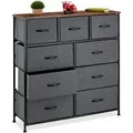 Relaxdays Kommode mit 9 Schubladen Polyester Stahl MDF Dunkelgrau Dunkelbraun Schwarz Höhenverstellbar 100 cm x 100 cm x 30 cm 14,8 kg