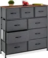 Relaxdays Kommode, HBT 100x100x30 cm, Metall, Holzoptik, 9 Stoff-Schubladen, Ablage, moderne Beistellkommode, mehrfarbig