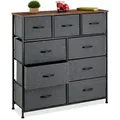 Kommode, Hbt 100x100x30 Cm, Metall, Holzoptik, 9 Stoff-schubladen, Ablage, Moderne Beistellkommode, Mehrfarbig - Relaxdays