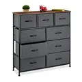 Relaxdays Kommode, HBT 100x100x30 cm, Metall, Holzoptik, 9 Stoff-Schubladen, Ablage, Moderne Beistellkommode, Mehrfarbig