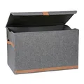 LOVE IT STORE IT Premium Aufbewahrungsbox mit Deckel groß - Truhe aus Leinen - Verstärkt mit Holz - Extra stabil - Grau - 62x37,5x39 cm