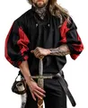 Leonardo Carbone® Landsknechthemd Albert - Mittelalter Kleidung, Mittelalter Hemd Herren, LARP-Kleidung, Festival Outfit Herren, Karneval Kostüm Herren, Freizeithemden Langarm Schwarz/Rot 2XL
