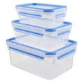 EMSA Clip & Close Frischhaltedosen-Set, rechteckig, 0,55 L u. 1,00 L u. 2,20 L, Aufbewahrungsboxen, 100 Prozent dicht, spülmaschinen-, gefrier-, mikrowellenfest, Transparent, Blau, 508566