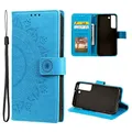 CoverKingz Handy Cover kompatibel mit Samsung Galaxy S22 5G - Handytasche mit Kartenfach Klapphülle - Bookcase Hülle aufklappbar Motiv Mandala Blau