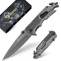 NedFoss FA48 Taschenmesser, 10cm Rettungsmesser mit Gurtschneider, Glasbrecher &Flaschenöffner, Klappmesser mit Liner Lock& Kugellager, Einhandmesser für Auto, Survival Rescue messer Outdoor mit Glip