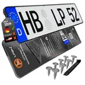 Kennzeichenhalter Rahmenlos Nummernschildhalterung 520x110mm inkl. 8 Schrauben [dezent & sicher] rahmenlose Kennzeichenhalterung Auto Nummernschildhalter Kennzeichen Halterung pkw schwarz 2 Stück