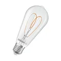 OSRAM Vintage 1906 Edison ist eine warmweiße, dimmbare LED-Lampe in Edison-Kolbenform mit Filament. Sie bietet 7.2 W für 806 lm, E27 Fassung, klarfarbenes Glas, 64 mm Durchmesser, 2700 K, EEK E.
