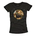 MAKAYA Print-Shirt Damen Disco Star Hippie 70er 80er Jahre Party Top Glitzer Discokugel Frauen