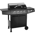 TAINO BBQ Gasgrill BASIC 4+1 Grillwagen 4 Edelstahl-Brenner + Seitenkocher Schwarz mit Deckel und Ablage - Schwarz