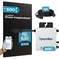 SUNNIVA 500W Balkonkraftwerk BIFAZIAL FULLBLACK komplett Steckdose HOYMILES 400 Watt Wechselrichter, PV Solaranlage Komplettset, 1x 500W N-Type Glas Bifacial Solarmodule, 5m Kabel