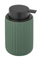 WENKO Flüssigseifenspender Mod. Belluno, nachfüllbarer Seifenspender aus hochwertiger Keramik, Seifendosierer mit moderner Rillen-Struktur, Soft-Touch, Matt Grün/Schwarz, Ø 8 x 13,5 cm, 300 ml