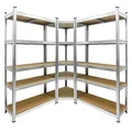 ECD Germany Regalsystem 3er Set, 2 Lagerregale 180x90x40 cm mit Eckregal 180x70x40 cm, verzinkt Metallregale 15 Böden aus MDF Holz, belastbar bis 750kg/Regal, Schwerlastregal Steckregal Kellerregal