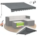 Juskys® Gelenkarmmarkise 250 x 200 cm, UV40+ & wasserabweisend, mit Kurbel & Wandhalterung Länge + Winkel einstellbar, Markise für Terrasse & Balkon, Sonnenschutz Balkonmarkise Gelenkmarkise, Grau