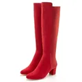 LASCANA Stiefelette, Langer Stiefel, Stiefel mit Stretcheinsatz und Langschaft VEGAN rot 38