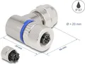Delock M12 Steckverbinder A-kodiert 3 Pin Buchse zur Montage mit Schraubanschluss 90° gewinkelt Metall (60542)