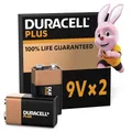 Duracell Plus 9V Blockbatterie, 2 Stück, 9 Volt Batterie ideal für Rauchmelder, Feuermelder