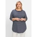 Longshirt SHEEGO "Große Größen", Damen, Gr. 48/50, blau (marine, weiß), Obermaterial: 95% Baumwolle, 5% Elasthan, gestreift, sportlich, figurumspielend lang, Rundhals, 3/4-Ärmel, Shirts, mit Streifen und Nacken-Reißverschluss