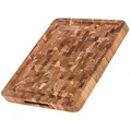 Teakhaus Butcher Block Schneidebrett Holz mit Saftrille M | 42 x 30.5 x 3,8 cm | FSC zertifiziertes, robustes Stirnholz Schneidebrett | Dickes Teak-Holzbrett Küche für glatte saubere Schnitte