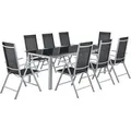 Juskys Aluminium Gartengarnitur Milano 9 Teilig mit Tisch und 8 Stühlen Silbergrau