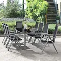 Juskys Aluminium Gartengarnitur Milano 8+1-8 Hochlehner Stühle verstellbar & klappbar mit Tisch - Gartenmöbel Set 9-teilig wetterfest - Silber
