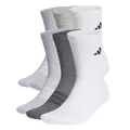 adidas Unisex CUSHIONED CREW SOCKS 6 PAIR PACK, white/light grey heather/medium grey heather/dark grey heather, 45-48