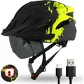 Fahrradhelm H085 Urban mit LED-Rücklicht & Magnet-Sonnenbrille Visier – City Helm für Damen & Herren – 54-61cm – Ultraleicht 245g Schwarz/G... - Schwarz/Gelb