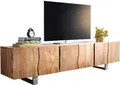 DELIFE Fernsehtisch Live-Edge Akazie Natur 220 cm 6 Türen Massivholz Baumkante Lowboard