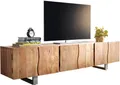 DELIFE Lowboard Live-Edge, Akazie Natur 220 cm 6 Türen Massivholz Baumkante Lowboard