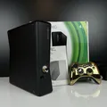 Microsoft Xbox 360 Slim Konsole 4GB Schwarz OVP + Gold Chrome Controller Geprüft