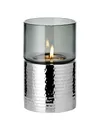 EDZARD Windlicht Cosmo, Dunkles Glas, Edelstahl gehämmert, hochglanzpoliert, perfekt für Maxi-Teelicht (Höhe 18 cm)