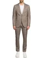 JEFF Herren JFLeo Set Anzug 2-teilig Sakko Hose Bundle | elastischer Herrenanzug Regular Fit für Männer Brown Check, 56