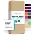 Jacobson Spannbettlaken aus 100% Baumwolle, Jersey Bettlaken 160 g/m2, Spannbetttuch mit Gummizug, pflegeleicht & viele Farben beige 180 - 200 cm x 200 cm