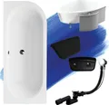 Badewanne Eckwanne Set 5in1 150x75 Links + Premium Ablaufgarnitur und Füßen GRATIS + Verkleidung (Styropor) + Kopfstütze Schwarz | BADLAND AVITA