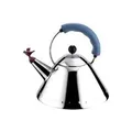 Alessi Wasserkessel aus Edelstahl Blau mit Griff und vogelförmiger Flöte (9093)