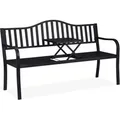 Relaxdays Gartenbank Stahl Schwarz mit Klapptisch 89 cm x 150 cm x 58,5 cm 17 kg