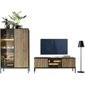 Komodee Wohnwand, Schwarz, Metall, 10 Fächer, 257x126x39 cm, Wohnzimmer, Wohnwände, Wohnwand-Sets
