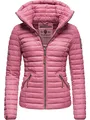 MARIKOO Damen Übergangsjacke Steppjacke mit abnembarer Kapuze Löwenbaby Himbeere Gr. S