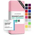 Jacobson Spannbettlaken BOXSPRING & ÜBERLÄNGE aus 100% Baumwolle, für hohe & lange Matratzen, Jersey Bettlaken 160 g/m2 rosa 120 - 130 cm x 220 cm