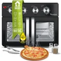 TurboTronic by Z-Line Minibackofen 4in1 Heißluftofen Heißluftfritteuse XXL Version 32L inkl. Drehspieß, & viel Zubehör Backblech, Dörrgerät ab 25°C & Grill, Airfryer schwarz, schwarz