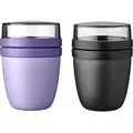 Mepal | Lunchpot Ellipse Mixed Mini | Vivid Lilac + Nordic Black | Müslibecher to go | Unterteilung für Joghurt & Müsli | 300 ml + 120 ml | Geeigne